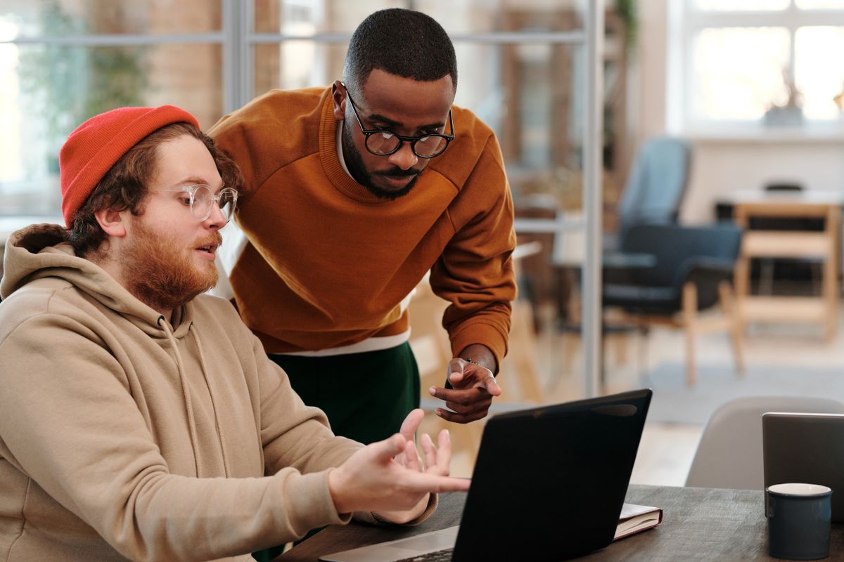 Colleagues working together in a modern office